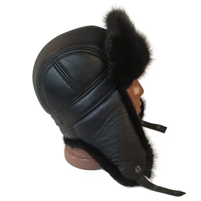 Шапка - ушанка натуральный мех/кожа (ОНДАТРА) 6701 - фото 1352467