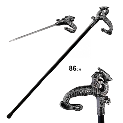 Трость Дракон серебристый 86см с кинжалом 31см ст.420 9433944 - фото 1354804