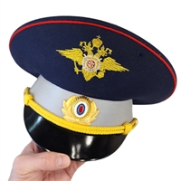 Фуражка ДПС с высокой тульей Вышивка Герб (синяя с красным кантом) (с светоотражающей полосой) 03090004