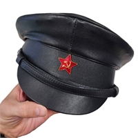 Фуражка ЧК НКВД, Чёрная кожа КРУГЛЫЙ козырек  (РЕПРО СССР) 3021415