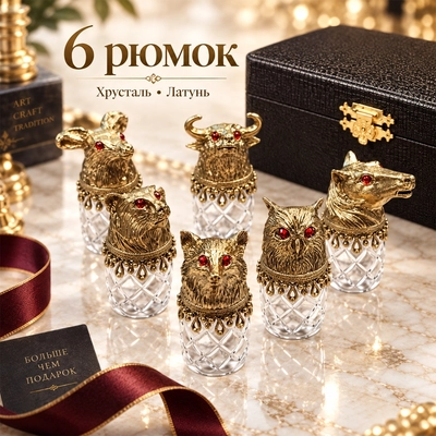 Набор Звери 6 Рюмок хрусталь в шкатулке (Зюрин) ЗЮР36