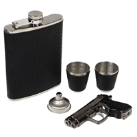 Набор фляжка 0,240мл. Зажигалка пистолет + 2 стопки (золото) 7450101